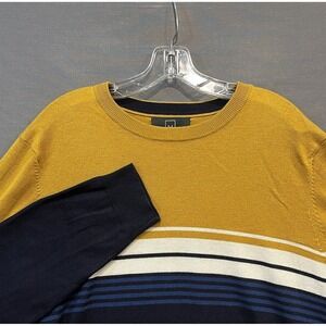 Michael Strahan Sweater Mens 2XL Blue Striped Wool Blend Modern Fit Crewneck